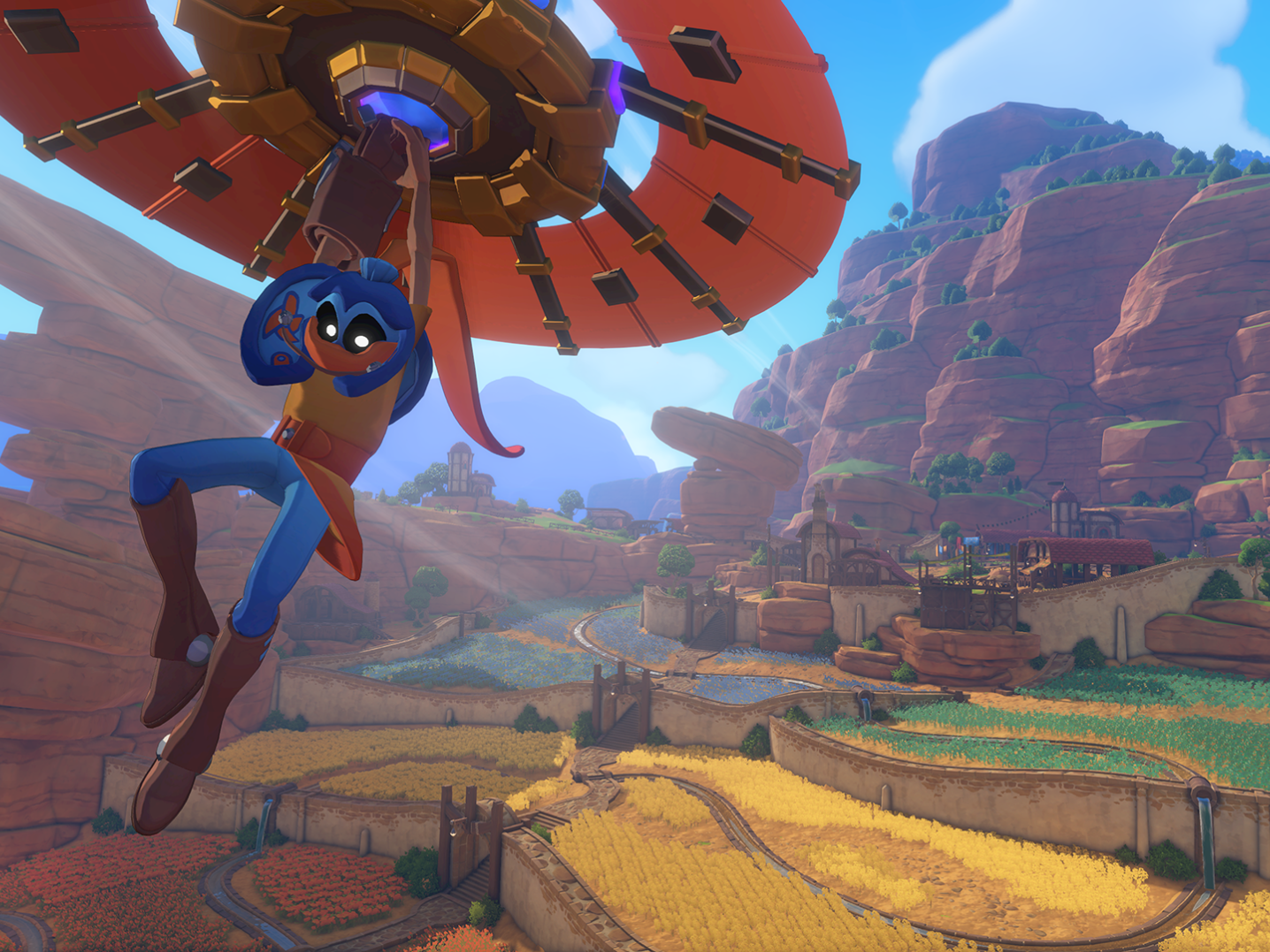 Screenshot van de game The Knightling - aan een parachute