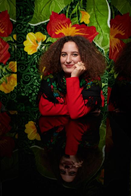 Woman with flower background