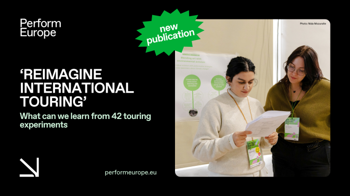 Text: 'Reimagine international touring' next to a photo of two women looking at a paper