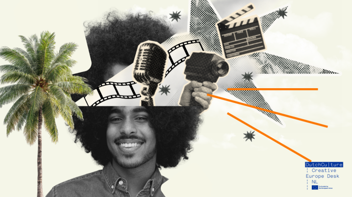 Person with audiovisual media coming out of his head