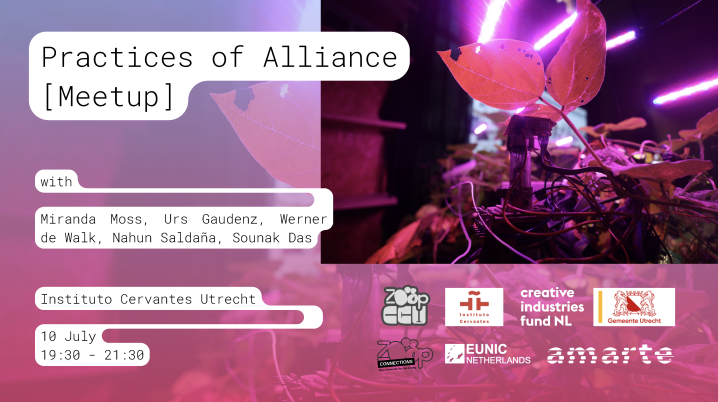 banner with pink images and organisations' logos